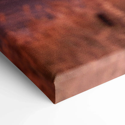 Close-up of textured canvas art with rich brown and reddish tones, vertical wall art print.