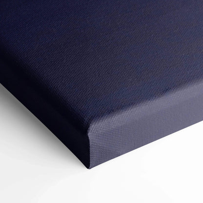 Dark blue textured canvas wrap corner detail of vertical wall art canvas print.