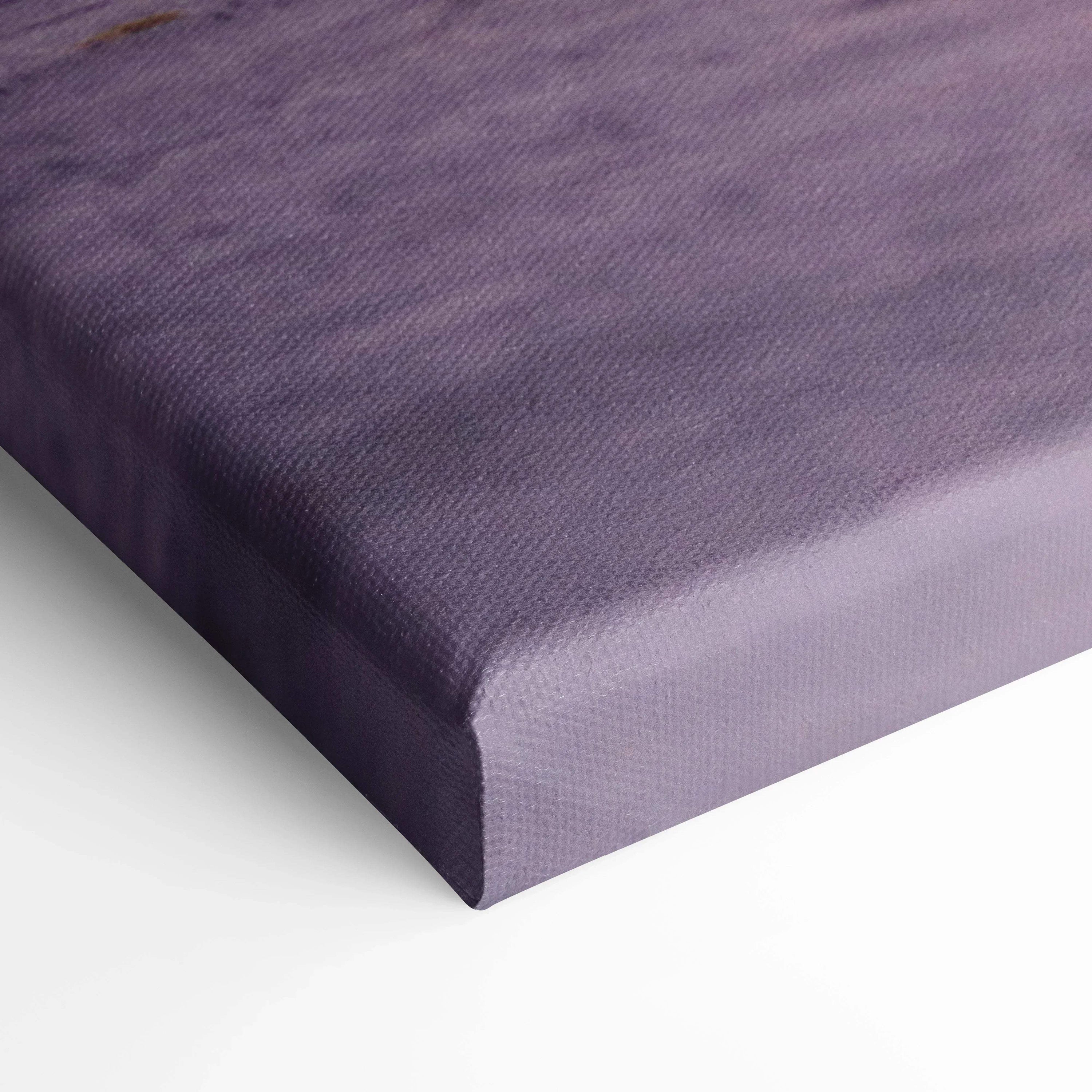 Close-up of purple textured canvas wrap with sharp edges for vertical wall art.