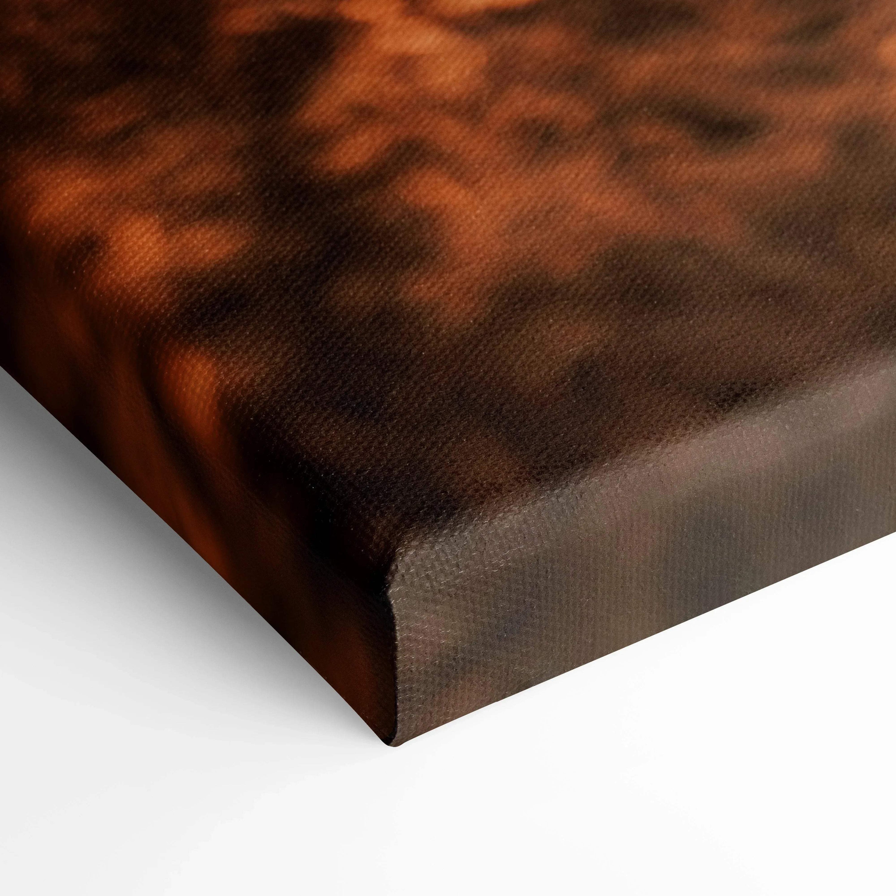 Close-up of Nissan 370z sunset canvas wall art with warm orange tones and detailed texture.