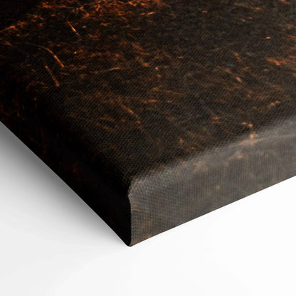 Close-up of dark textured canvas art with deep brown and black tones, museum-quality wall art print.