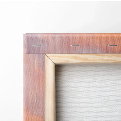 Close-up of wooden frame and stapled stretched canvas for wall art or canvas art print.