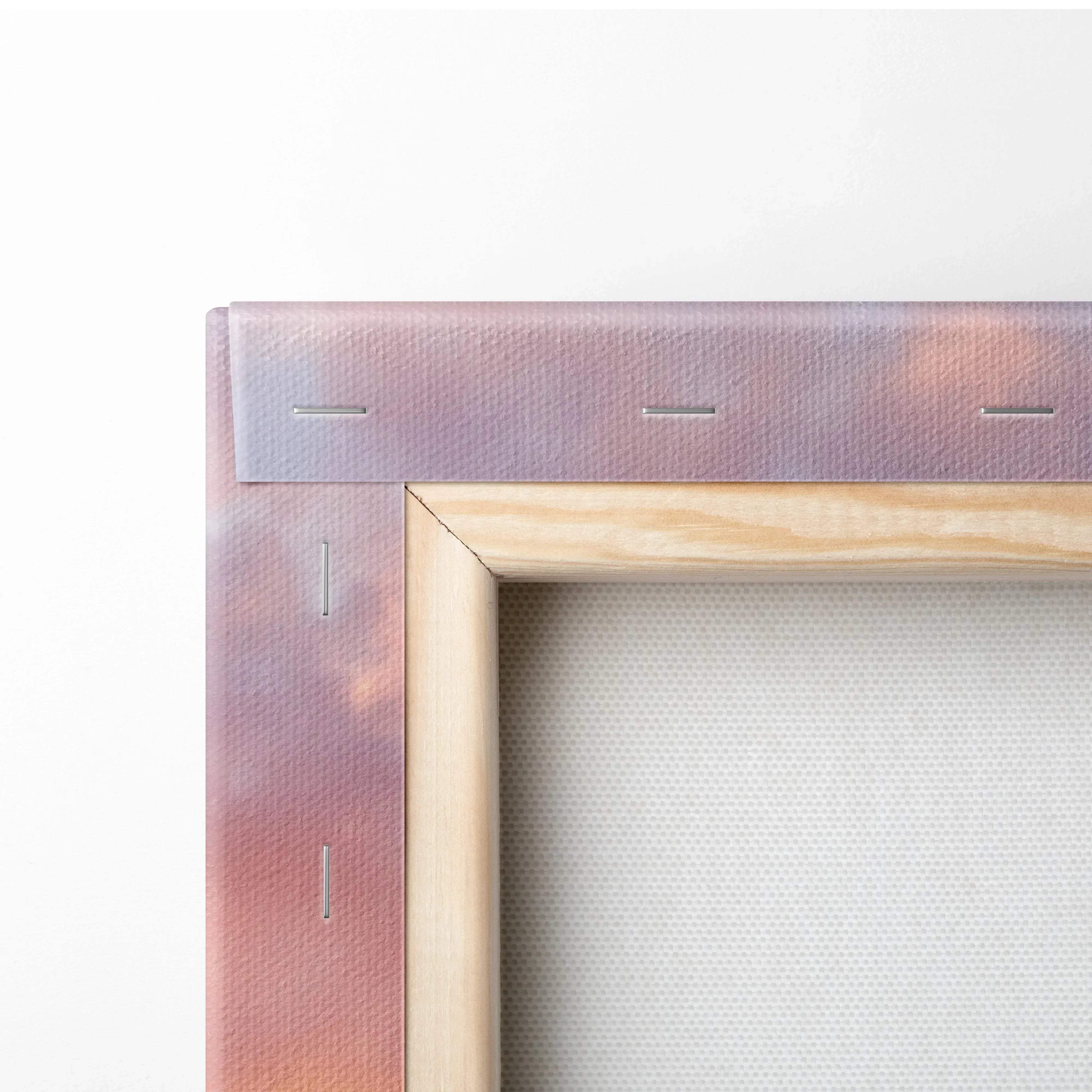 Wooden-framed canvas wall art with gradient pink and purple sky for nissan 370z automotive photography display