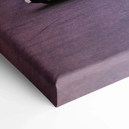 Close-up of textured canvas edge in dark purple wall art canvas print.