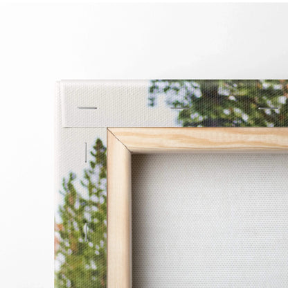 Corner close-up of Nissan 240sx canvas wall art with wooden frame and sharp print details.