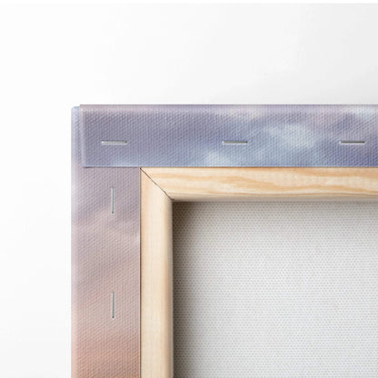 Close-up of stretched canvas art showing wooden frame and fabric texture for wall art printing.