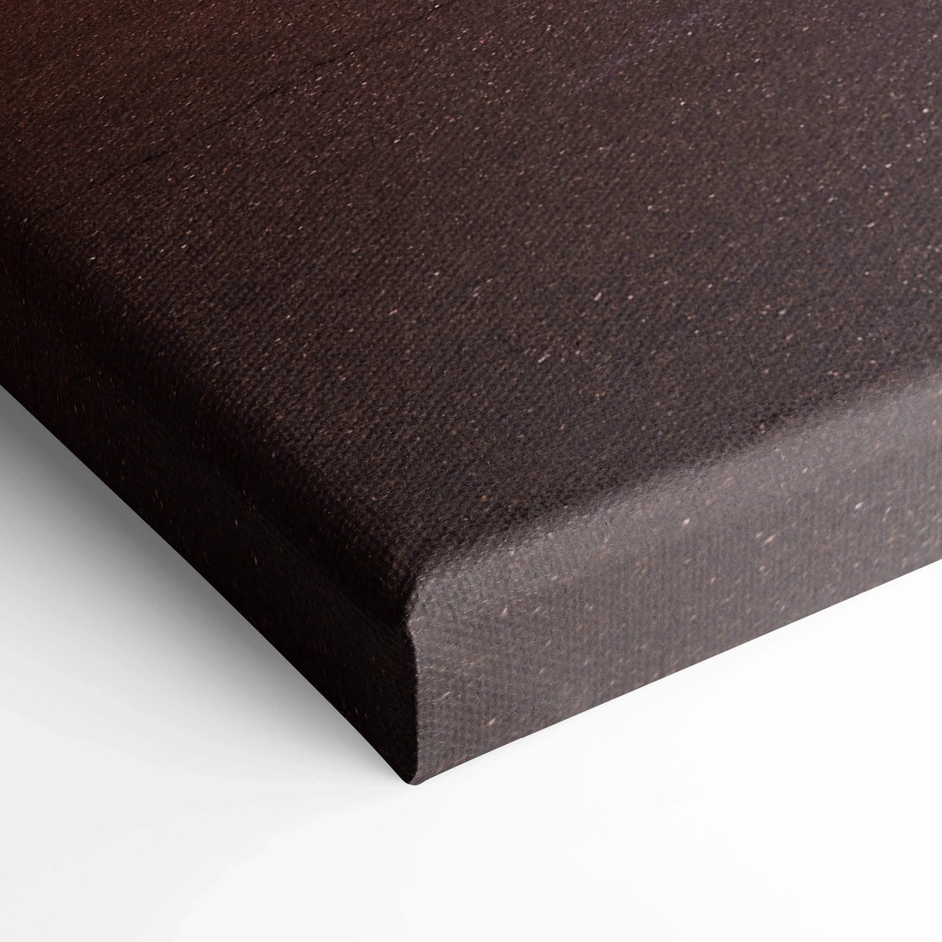 Close-up of brown textured canvas corner showing museum-quality wall art material and craftsmanship.
