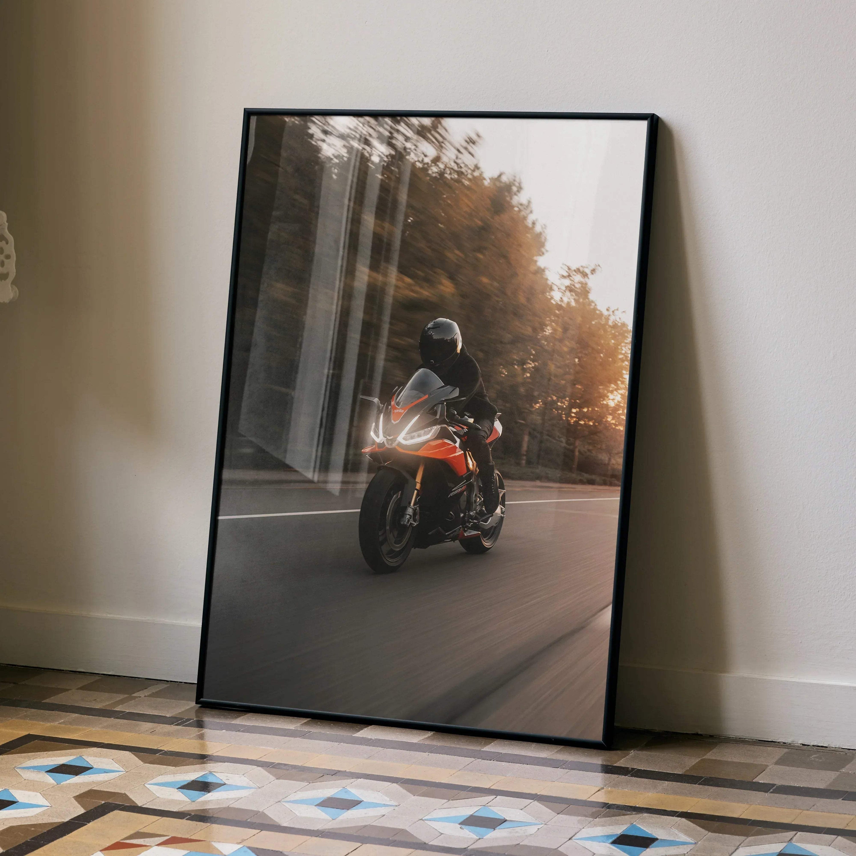 Biker Poster #006 - Male | Scorpion R1 Helmet | Aprilia RSV4 Motorcycle - Throttle Designs