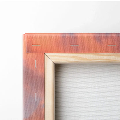 Close-up of wooden frame and canvas texture on vertical wall art canvas print.