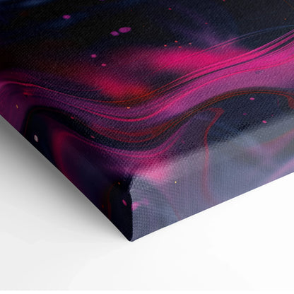 Abstract digital canvas art with vibrant pink and purple swirls on dark background wall art.