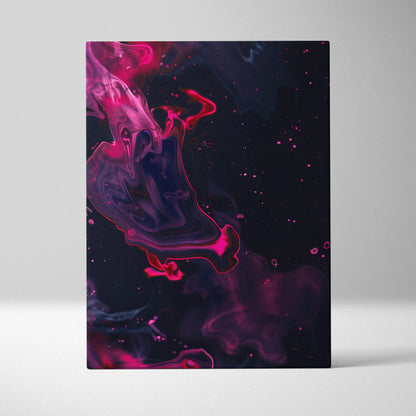 Abstract digital canvas art with vibrant pink and purple swirls on dark background, modern wall art.