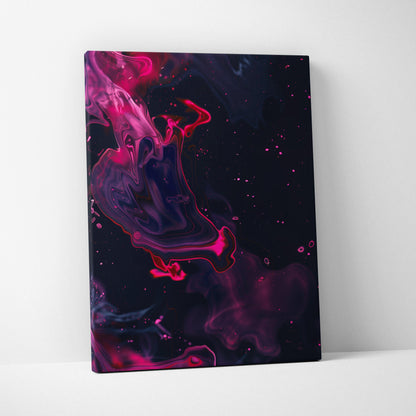 Abstract digital canvas wall art featuring vibrant pink and purple swirls on a dark background.