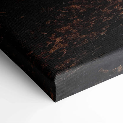 Dark canvas wall art featuring layered silhouettes of trees with mist and fog effects in deep black and brown tones.