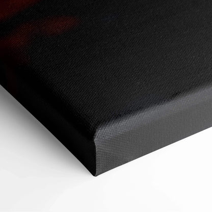Black stretched canvas corner highlighting texture and edge detail of wall art canvas print.