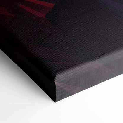 Black canvas print of geometric mountain range at sunset with red abstract texture