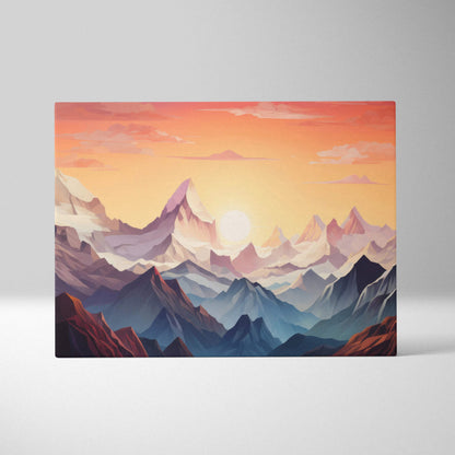 Canvas wall art of geometric mountain range at sunset in warm tones