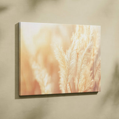 Soft beige pampas grass close-up on canvas wall art for modern home decor.