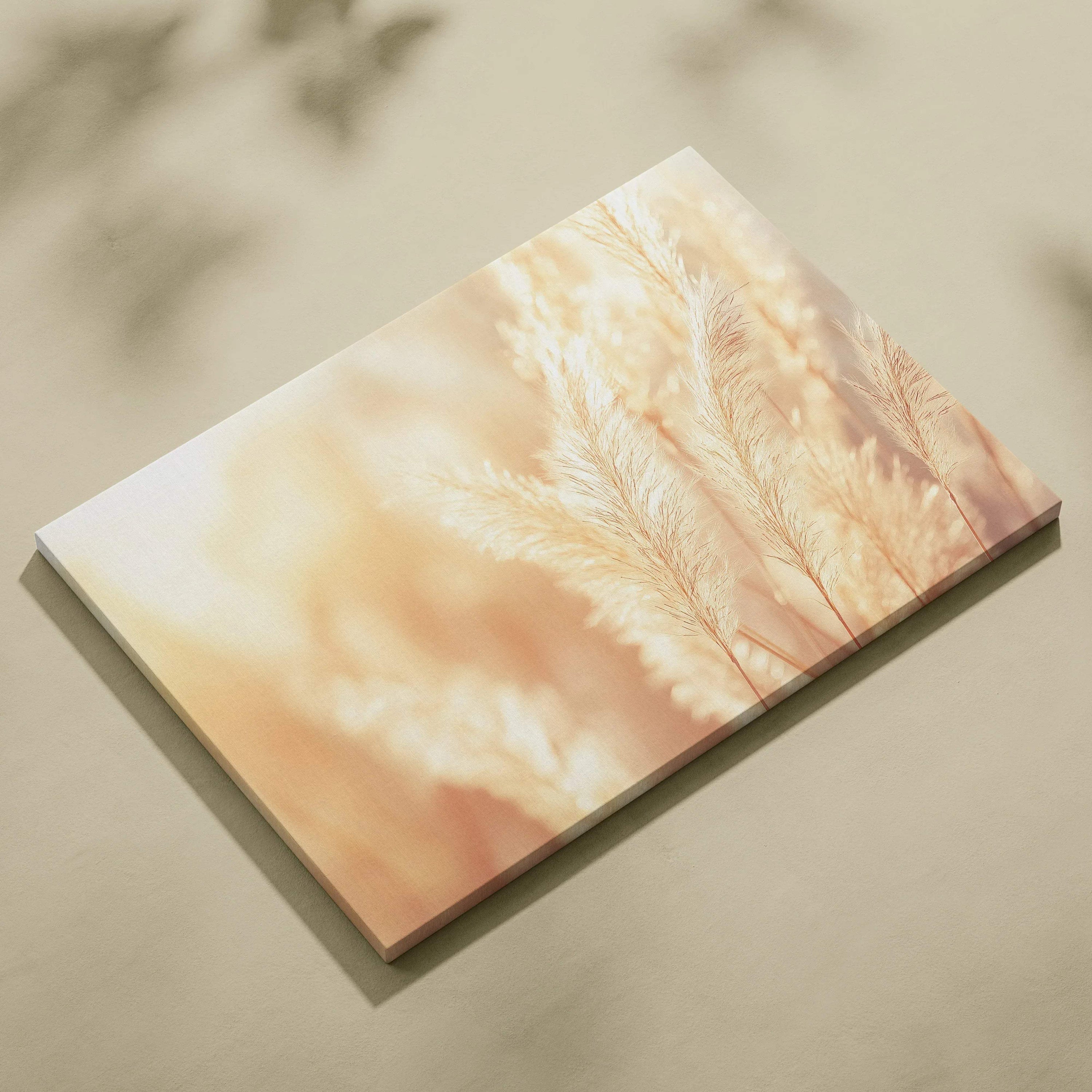 Soft beige and cream pampas grass canvas wall art with warm natural tones decor.