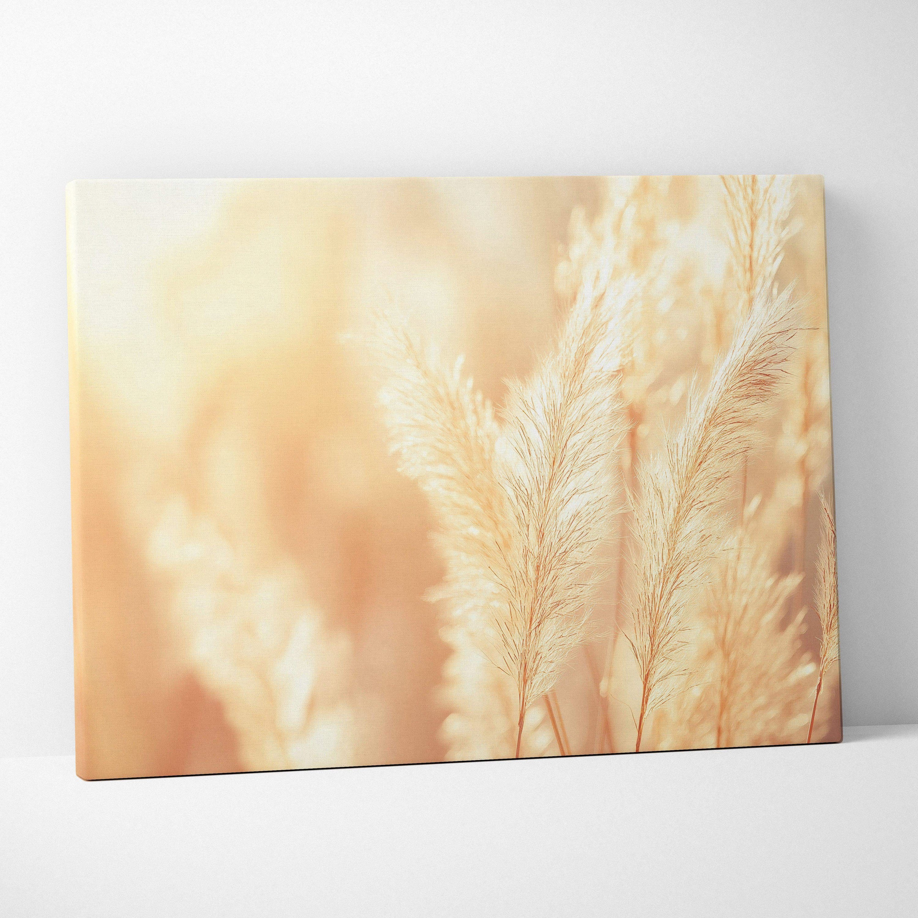 Soft beige pampas grass close-up on canvas wall art for modern home decor.