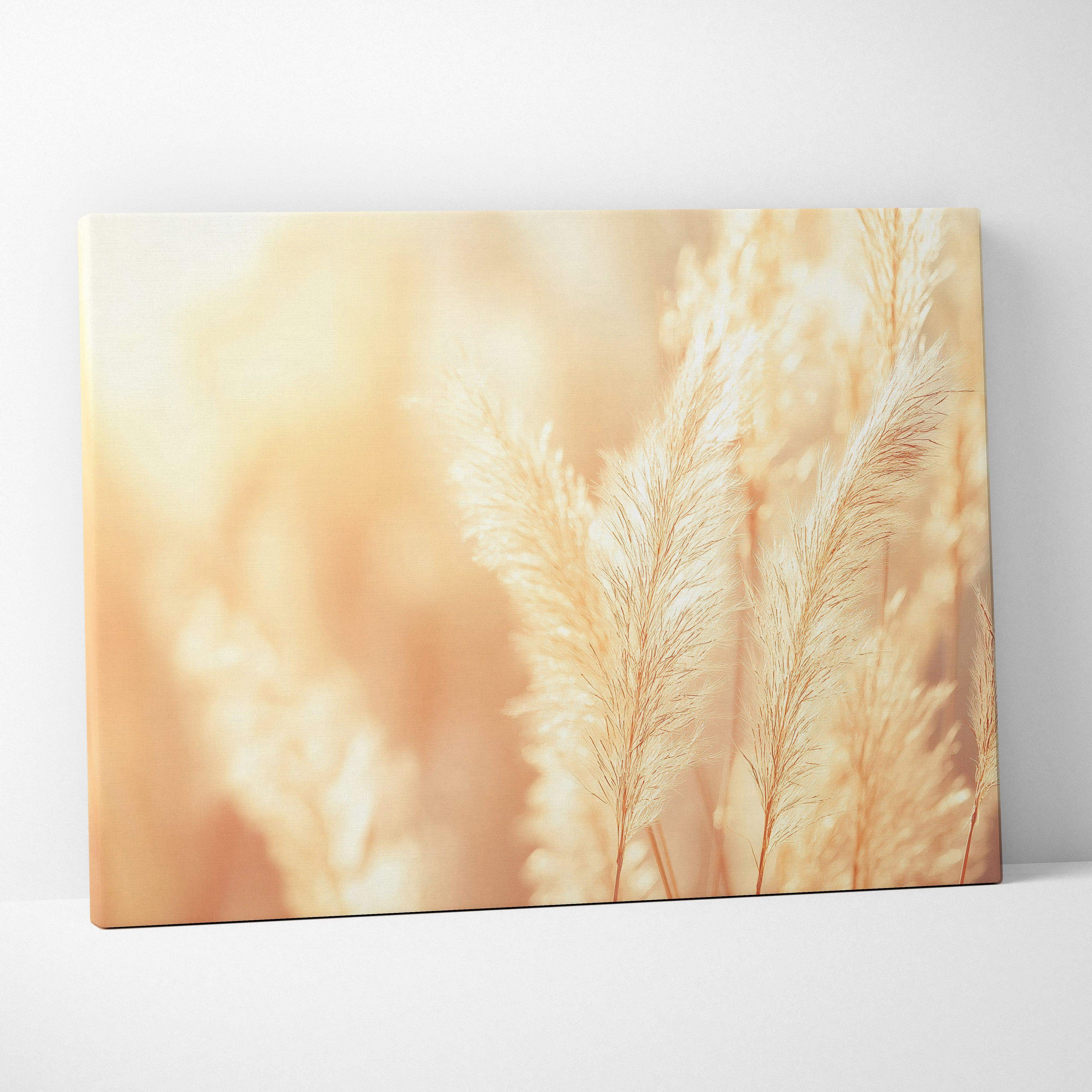 Beige canvas wall art featuring soft golden pampas grass on a warm blurred background for calm modern decor