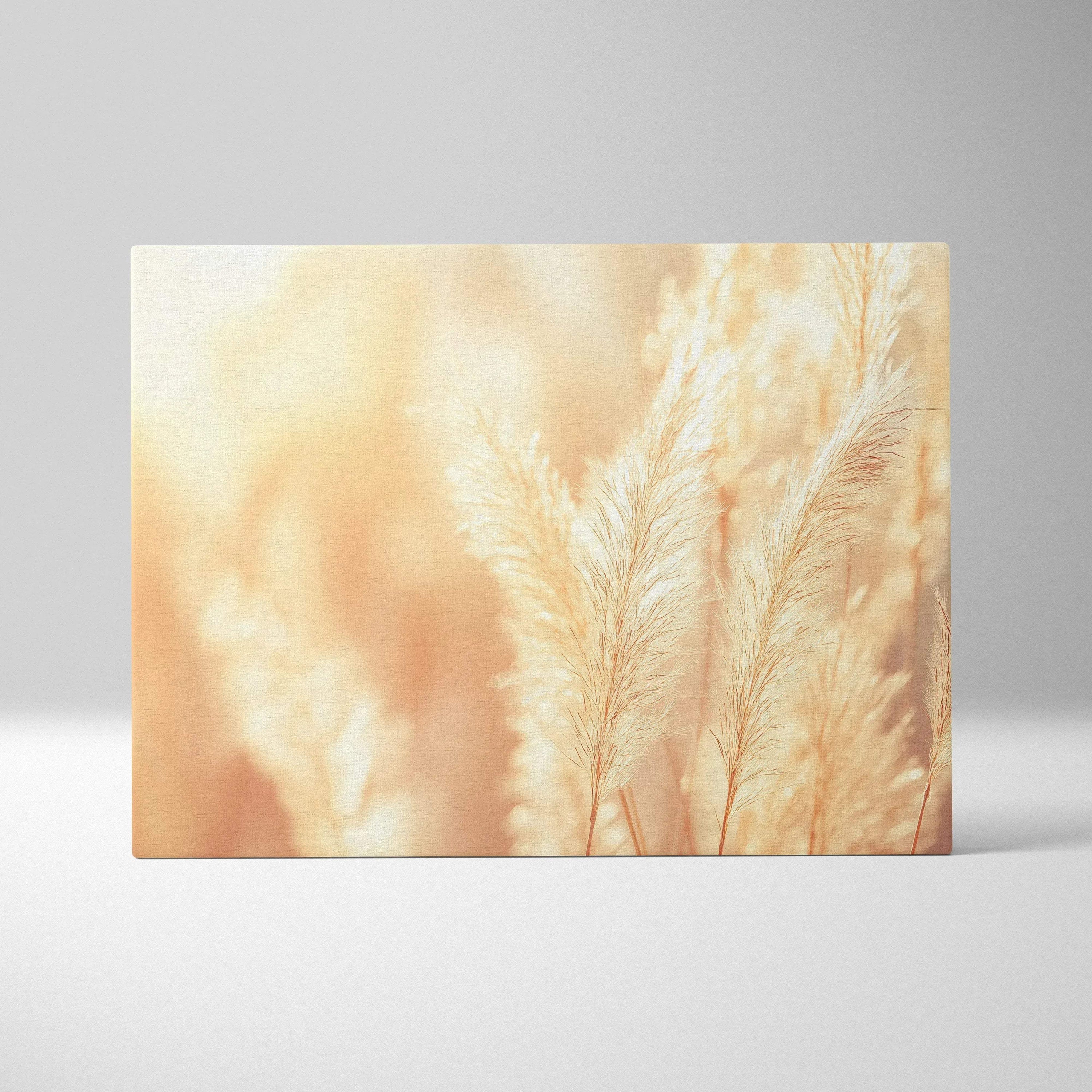 Soft beige pampas grass close-up on canvas wall art for modern decor.