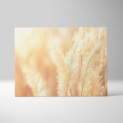 Soft beige pampas grass close-up on canvas wall art for modern decor.