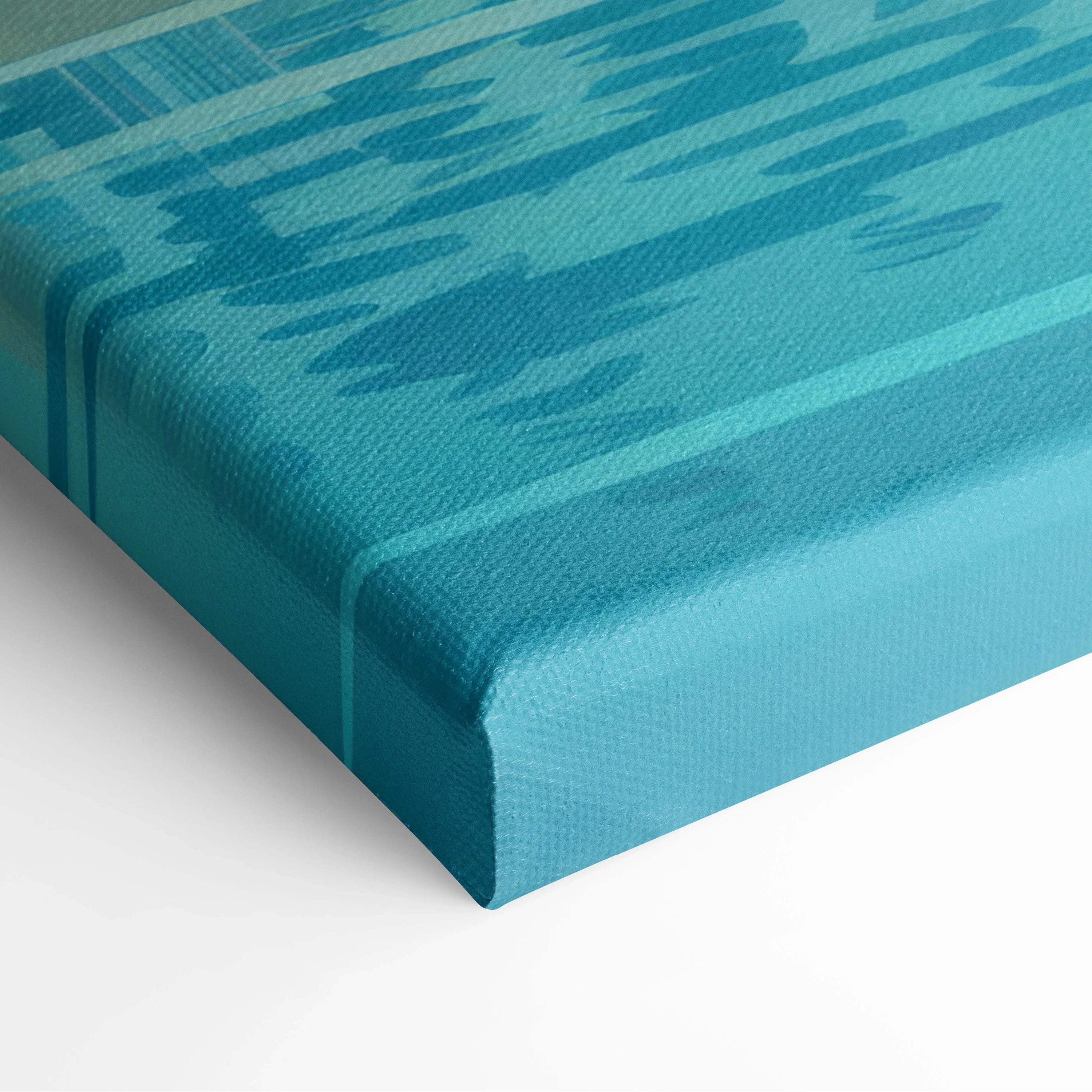 Teal visionary Dubai skyline canvas print with textured brushstrokes