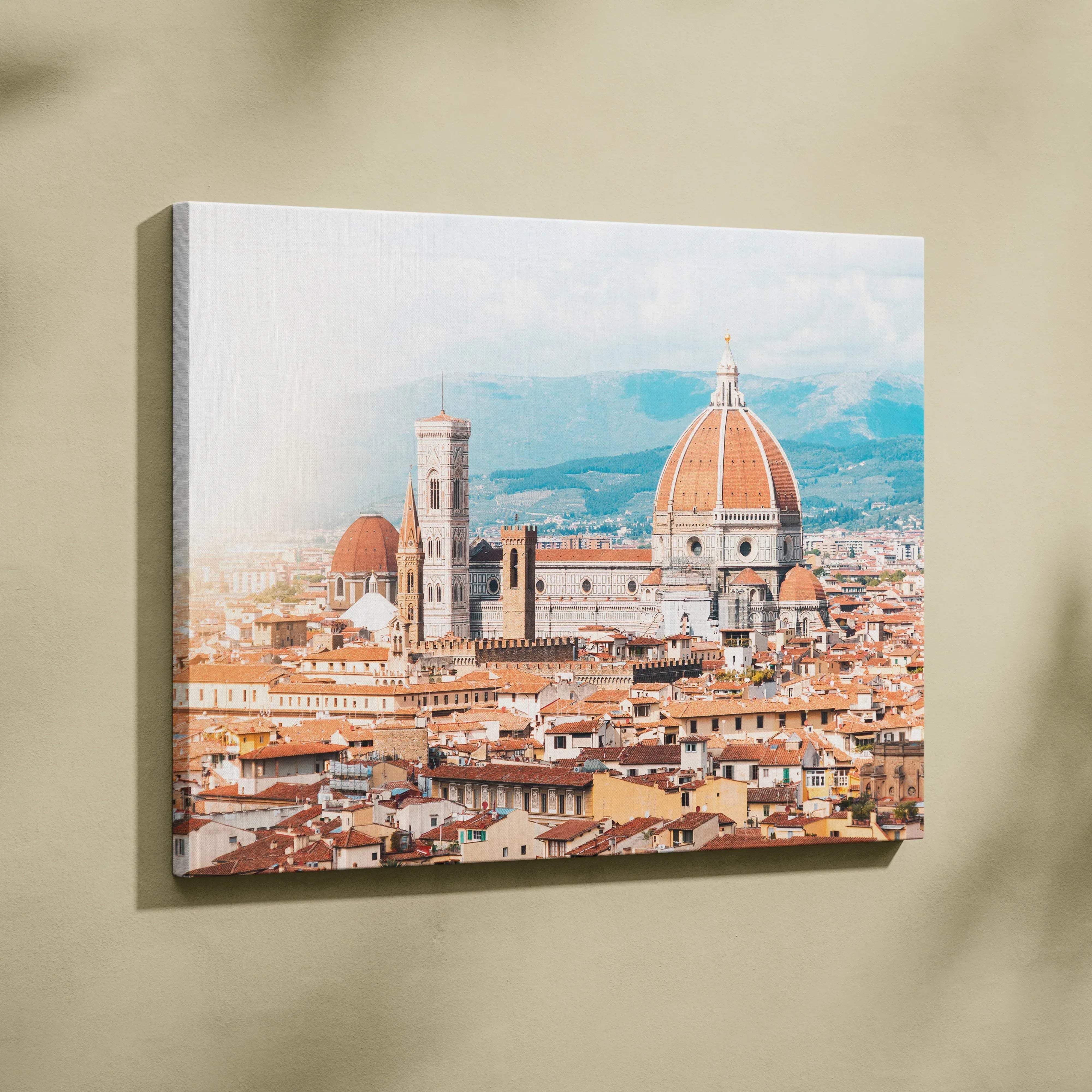 Elegant florence cityscape canvas wall art with vibrant duomo architecture in warm tuscan sunset hues