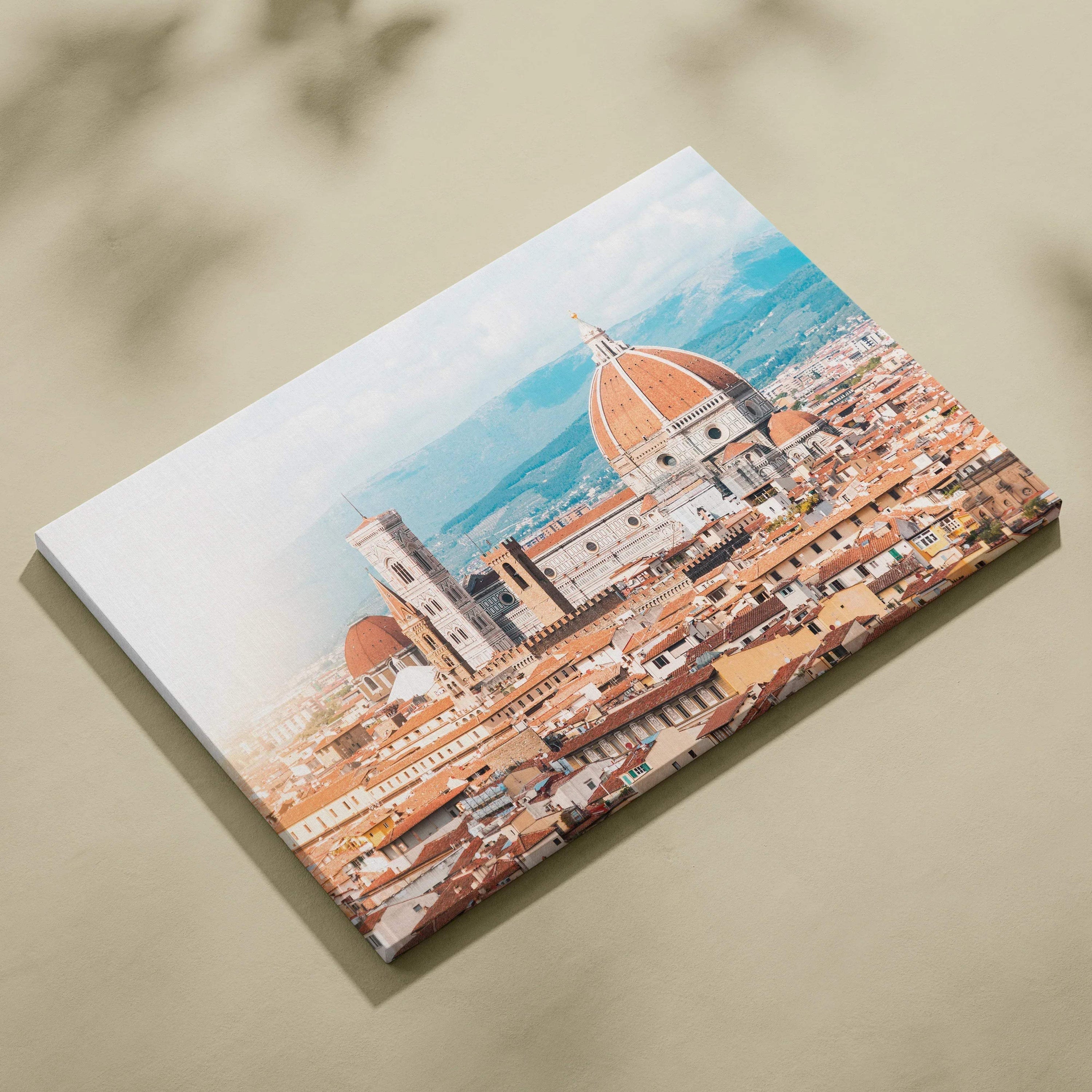 Canvas wall art featuring a detailed digital art print of an urban skyline with historic buildings and a prominent domed.