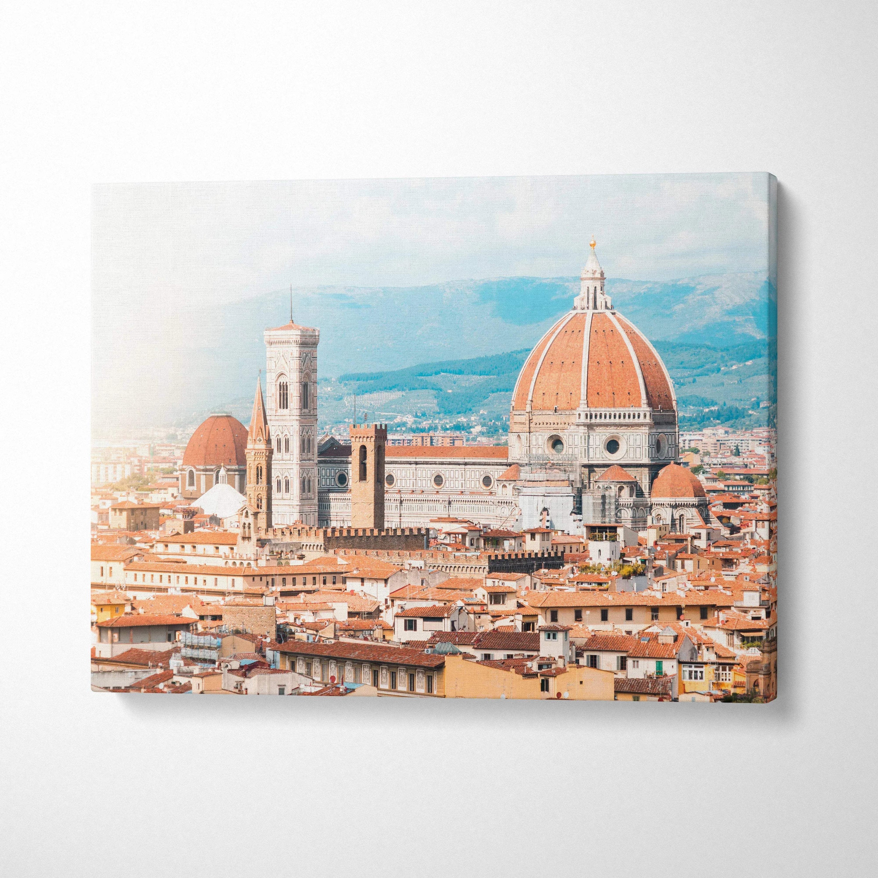 Canvas art featuring an urban landscape with historic buildings and a prominent dome, wall art for home or office.