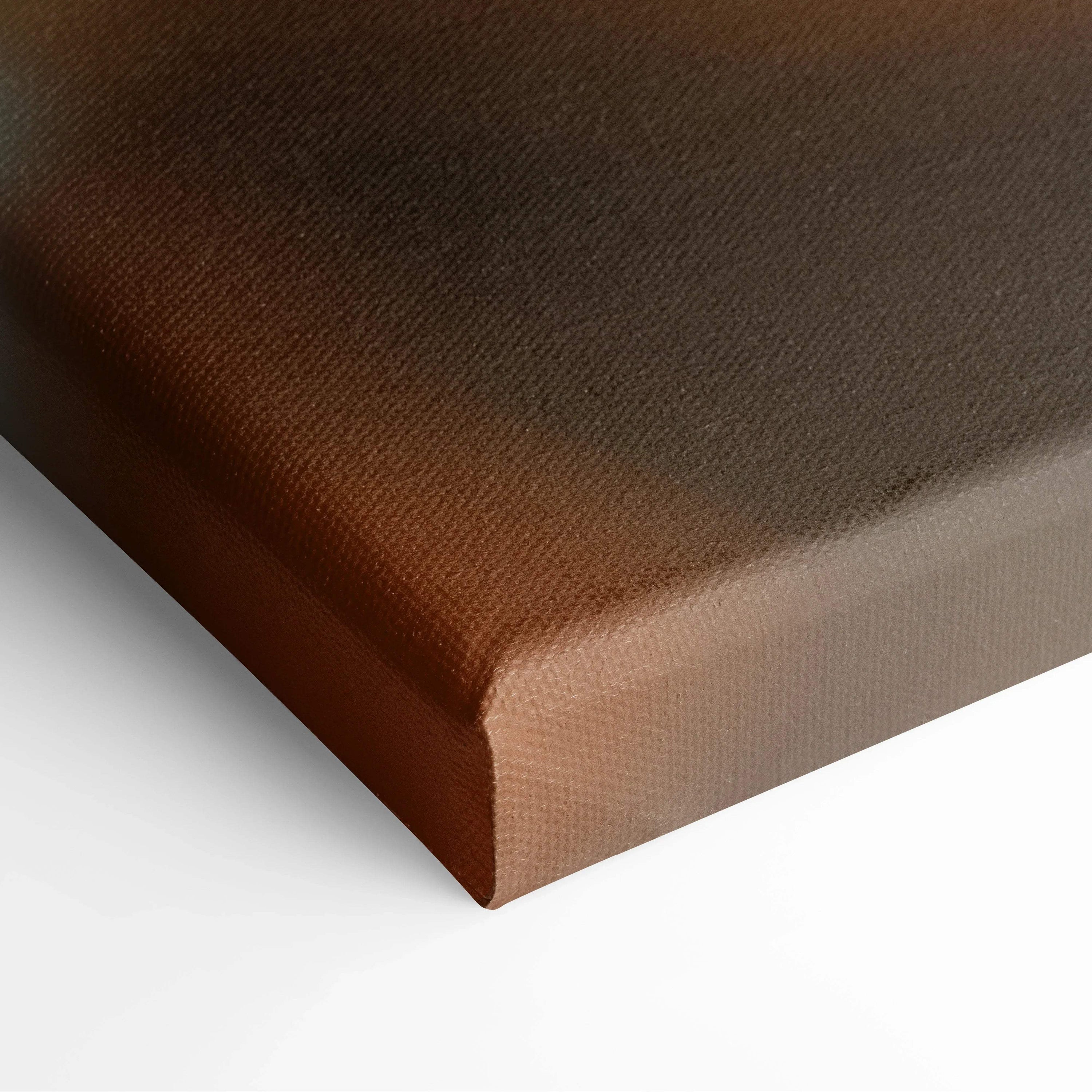 Brown textured canvas wall art corner showing detailed fabric weave and wrapped edge.