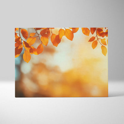 Canvas wall art with vibrant golden autumn leaves against a softly blurred nature background.