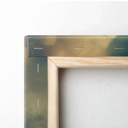 Close-up of wooden frame with stretched white canvas for wall art or canvas art print.