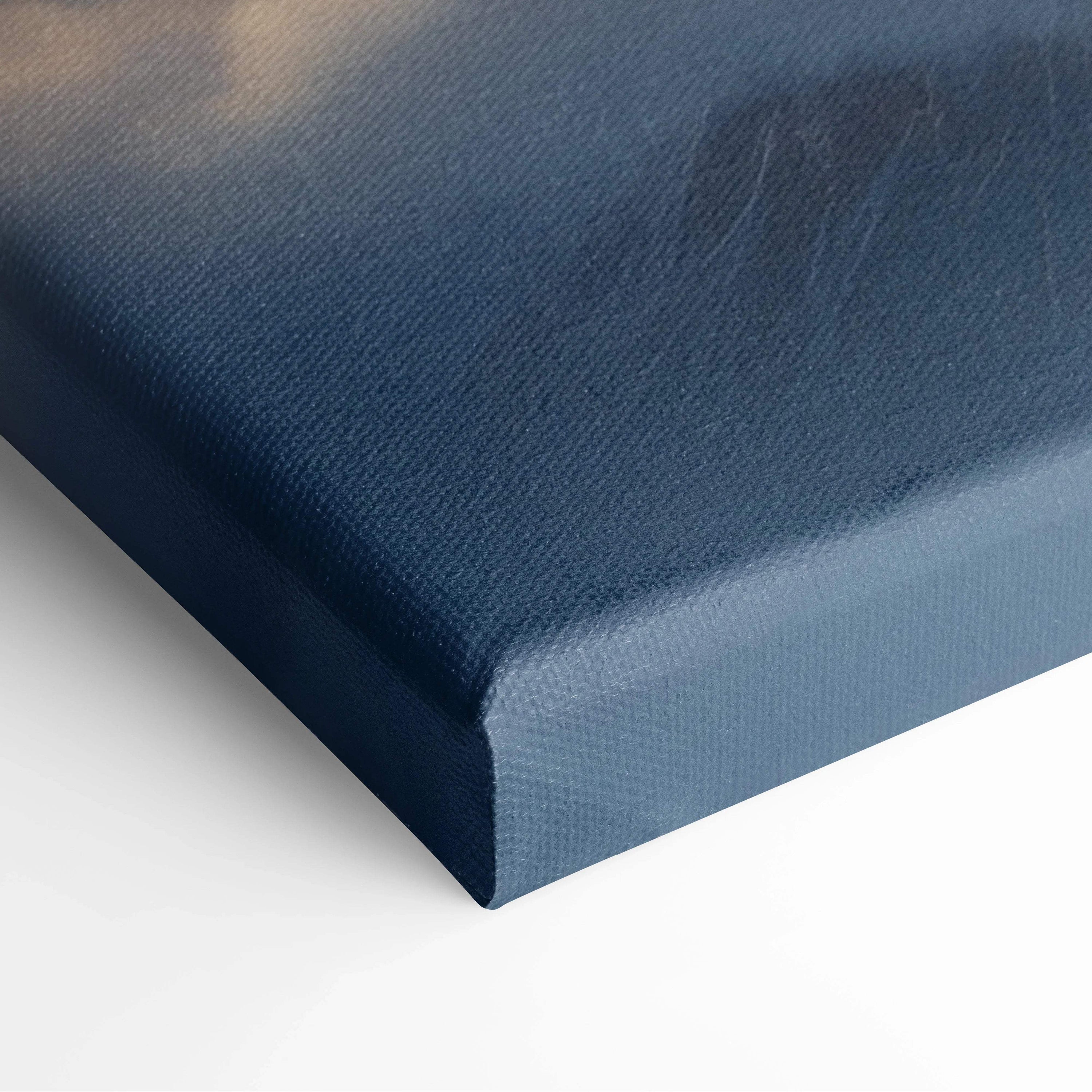Deep navy blue textured canvas back of fantasy mountain sunset wall art