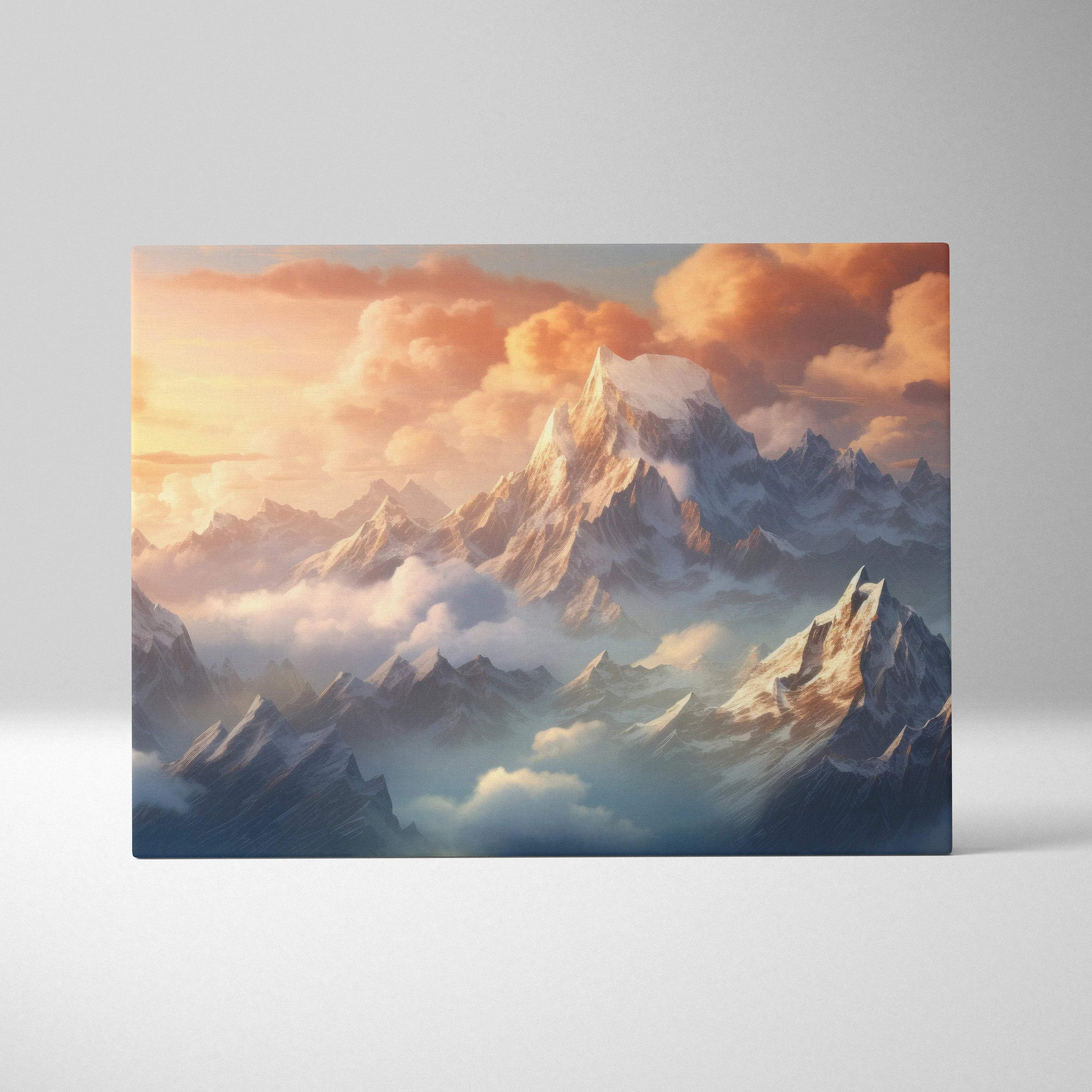 Canvas wall art of fantasy mountain landscape at sunset golden hour