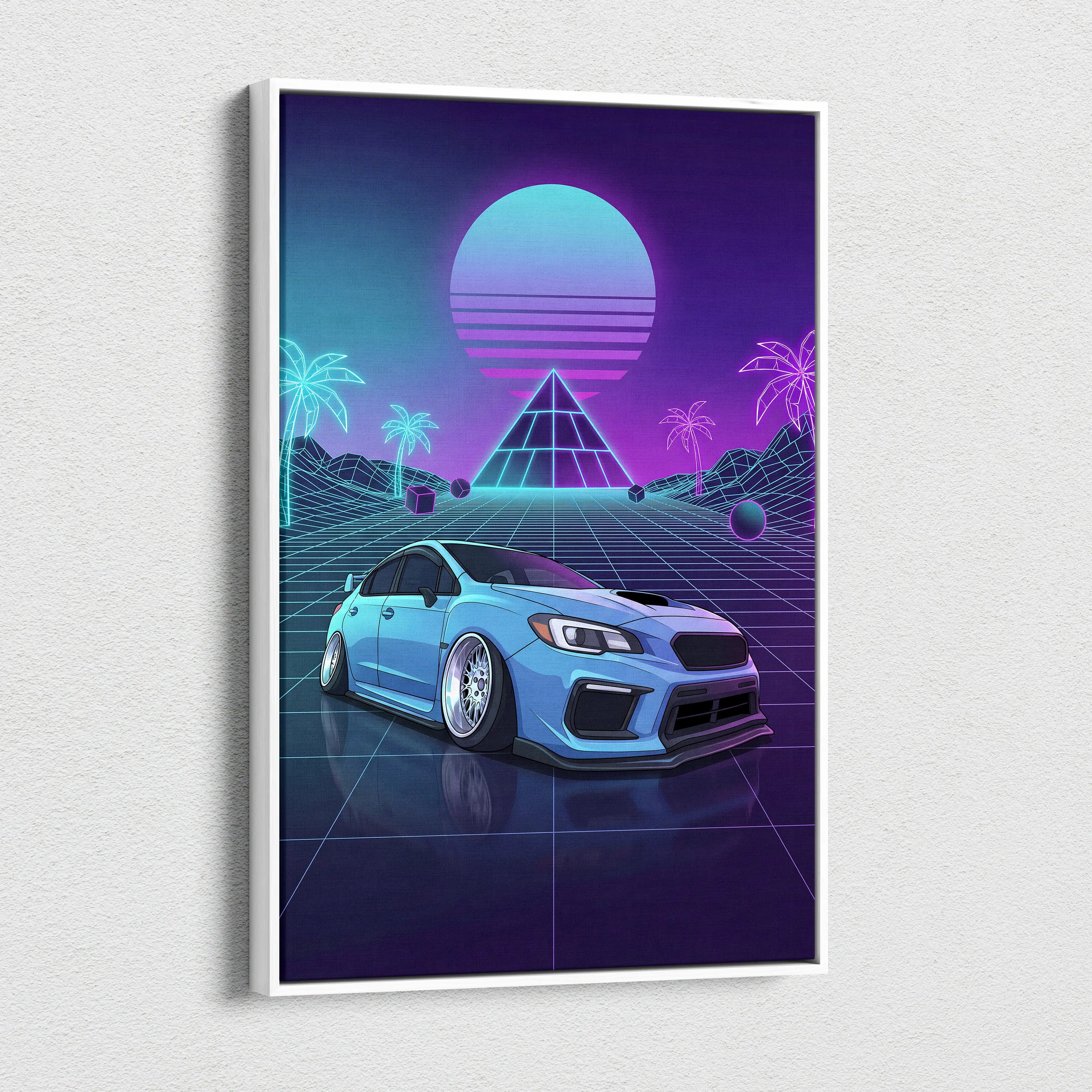 Subaru WRX STI Inspired Neon Vaporwave Car Dream - Vaporwave Car Neon Teal Purple For Living Room Retro Futurism Canvas