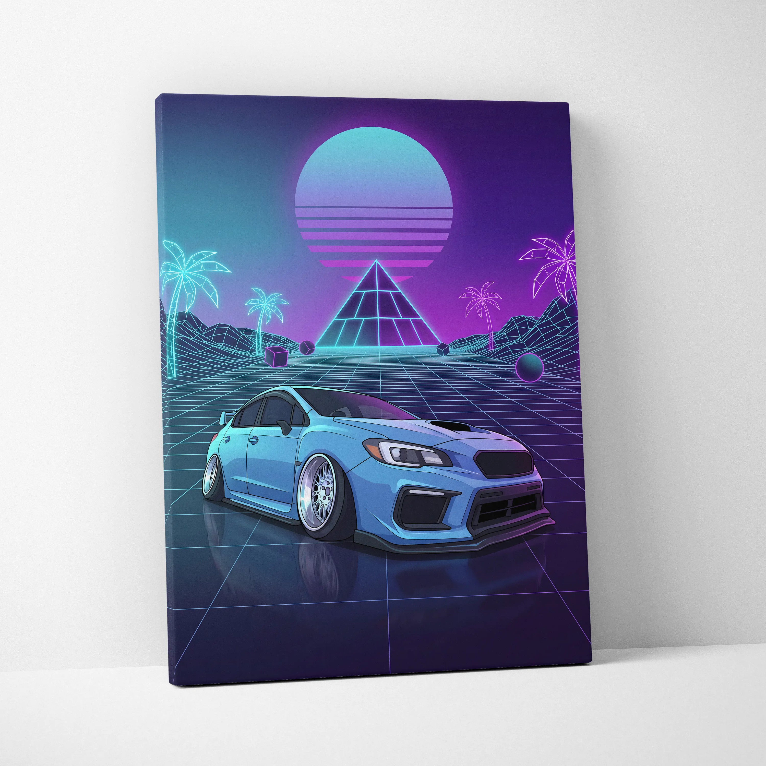 Subaru WRX STI Inspired Neon Vaporwave Car Dream - Vaporwave Car Neon Teal Purple For Living Room Retro Futurism Canvas