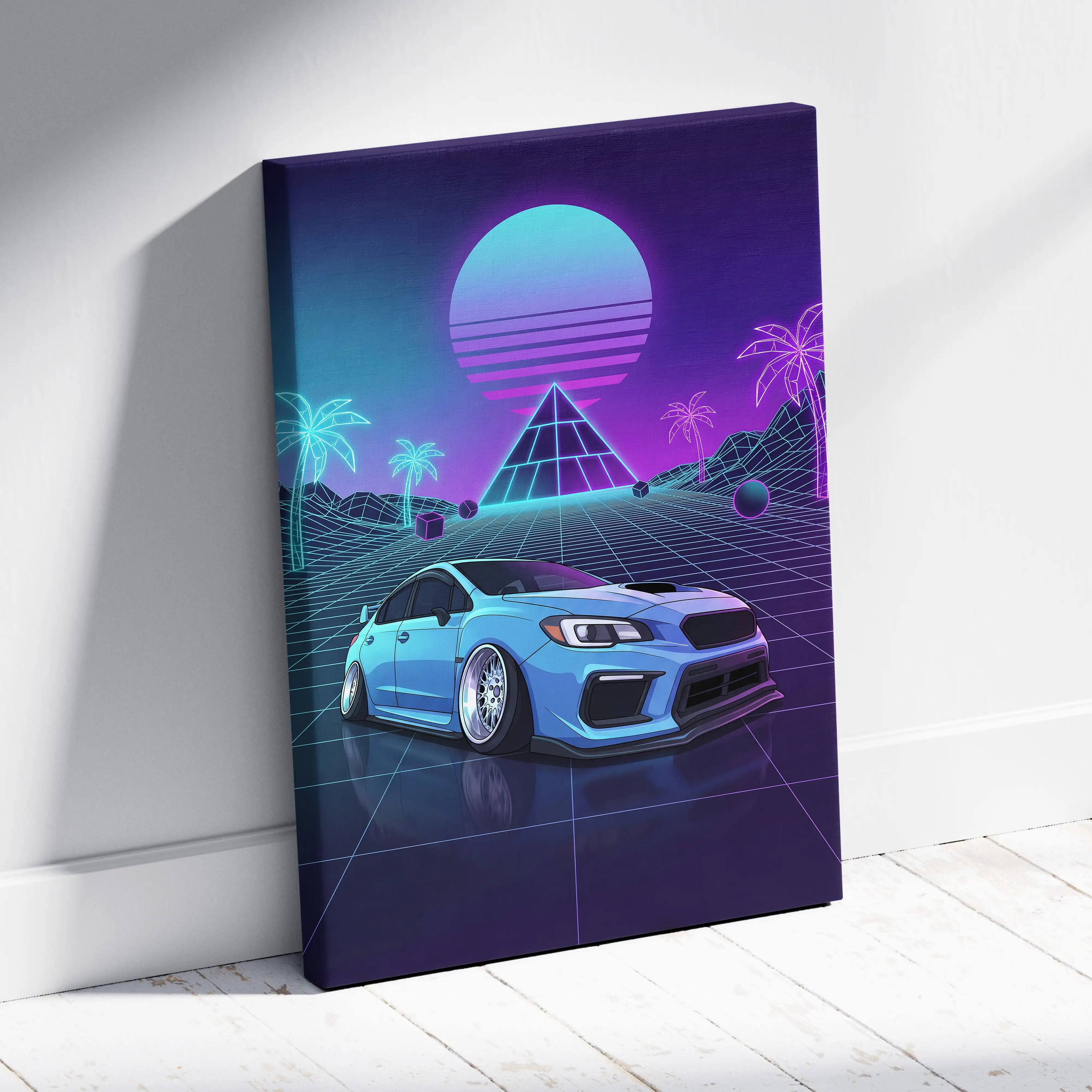 Subaru WRX STI Inspired Neon Vaporwave Car Dream - Vaporwave Car Neon Teal Purple For Living Room Retro Futurism Canvas