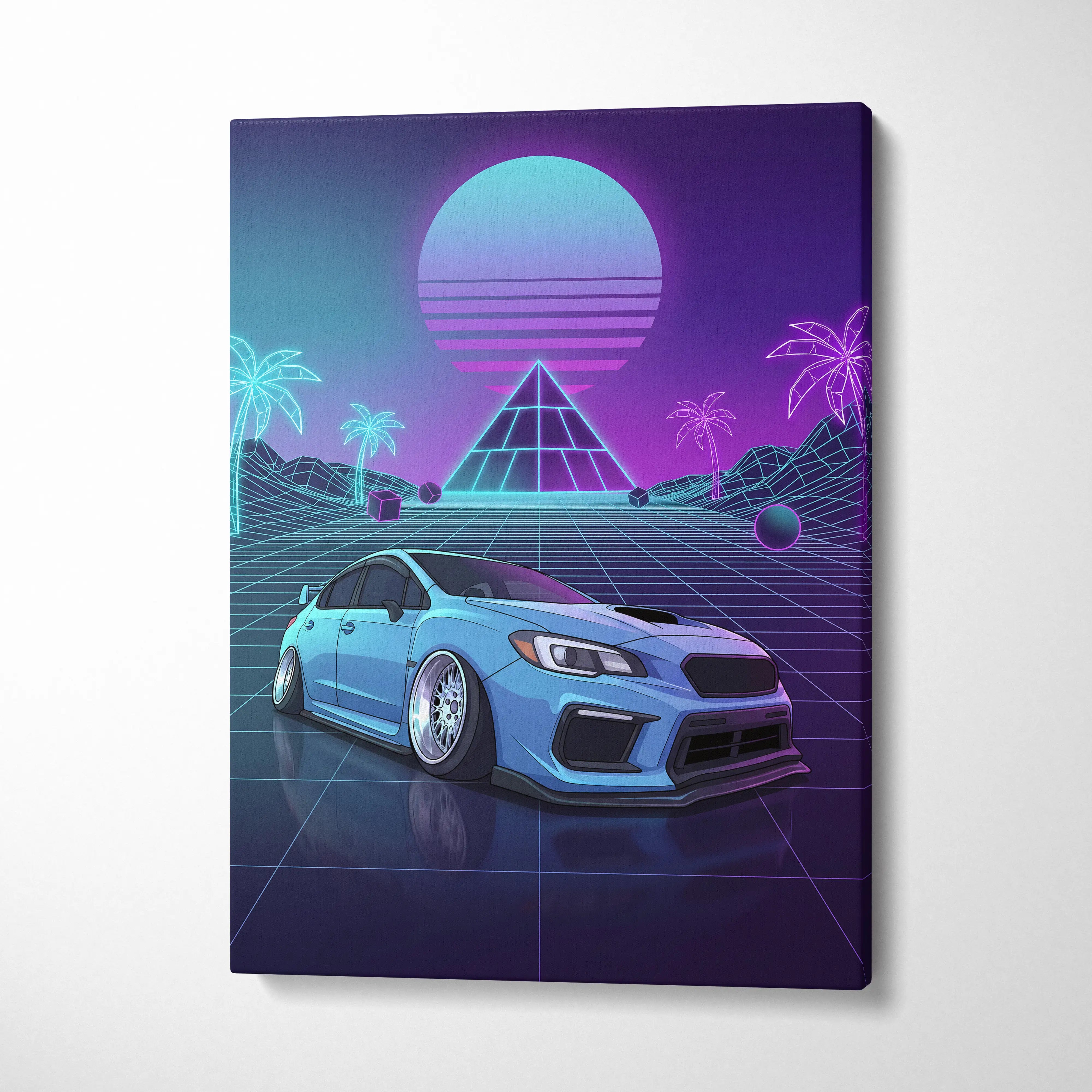 Subaru WRX STI Inspired Neon Vaporwave Car Dream - Vaporwave Car Neon Teal Purple For Living Room Retro Futurism Canvas