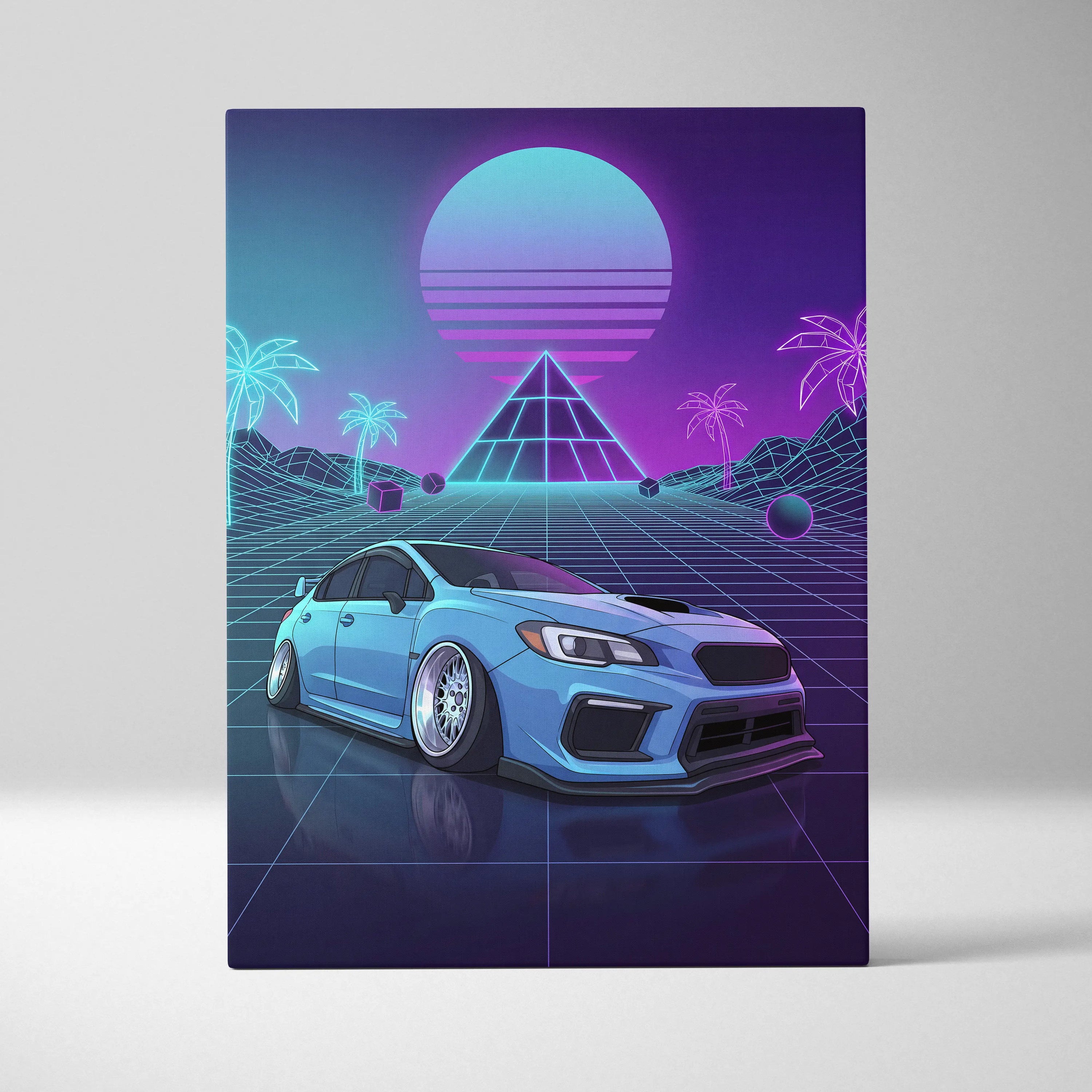Subaru WRX STI Inspired Neon Vaporwave Car Dream - Vaporwave Car Neon Teal Purple For Living Room Retro Futurism Canvas