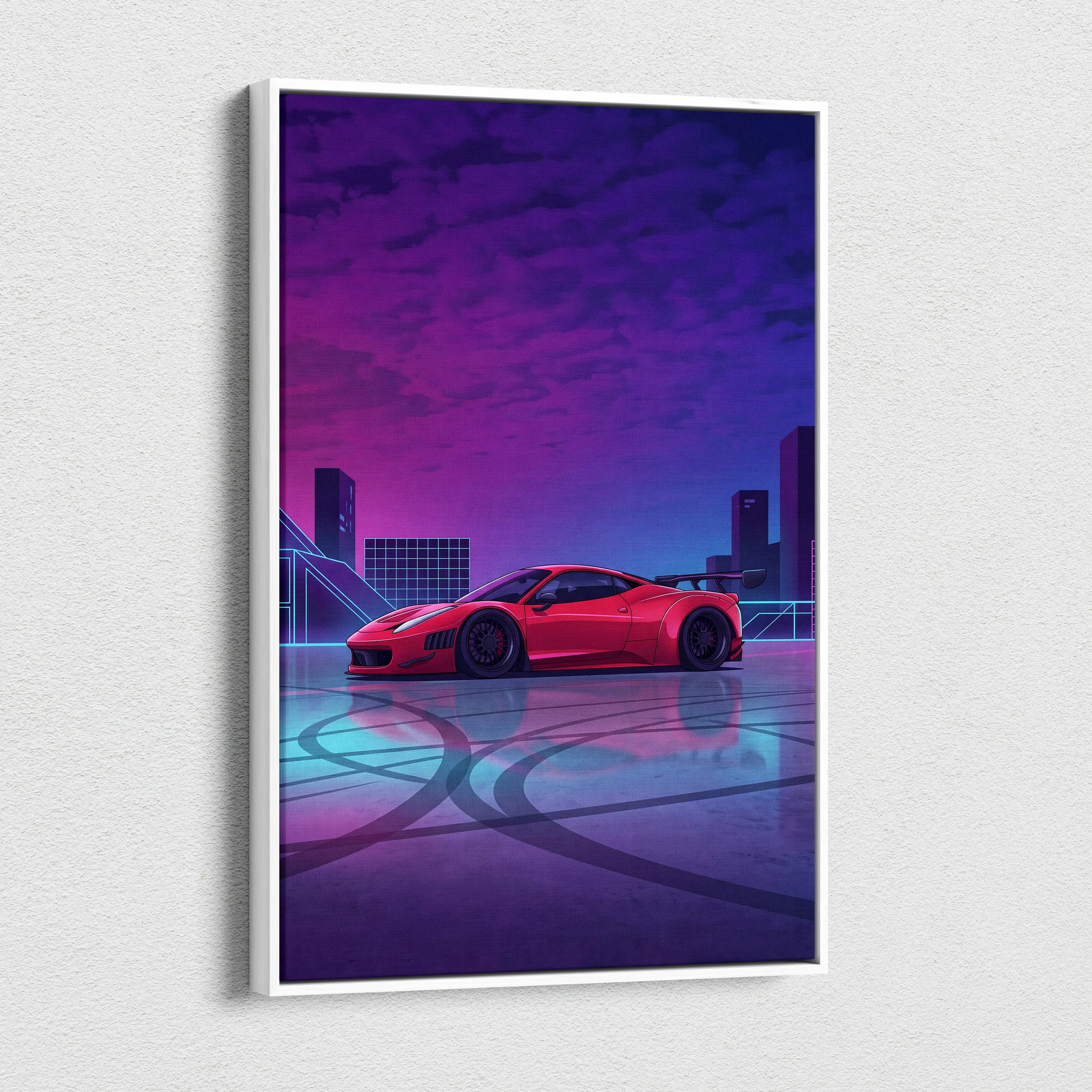 Ferrari 458 Italia Inspired - Neon Vaporwave Car Canvas - Car Artwork Neon Pink Blue Living Room Vaporwave