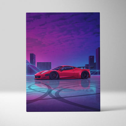 Ferrari 458 Italia Inspired - Neon Vaporwave Car Canvas - Car Artwork Neon Pink Blue Living Room Vaporwave