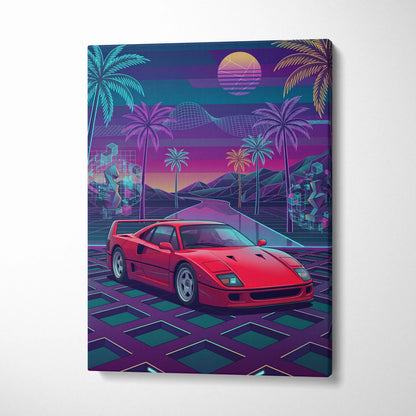 Ferrari F40 Inspired, Vaporwave Neon Palm Sunset - Car Art Neon Pink Blue Purple Retro Futurism, Nostalgic Mood