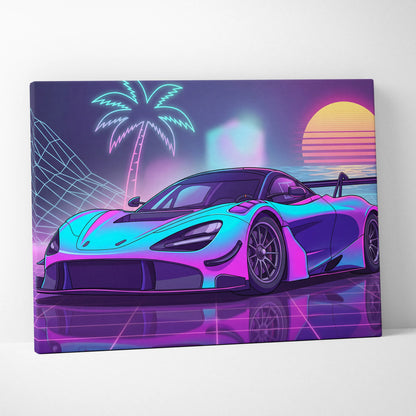 McLaren 720S GT3 Inspired Neon Vaporwave Sunset Drift - Car Art Neon Pink Blue Vaporwave - Moody Retro Futurism Neon