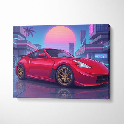 Nissan 370z Neon Sunset City Drive - Vaporwave Car Neon Pink Wall Art Nostalgic Mood Canvas Print