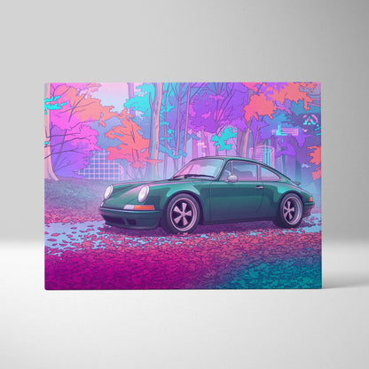 Classic Porsche 911 Inspired - Neon Vaporwave City Drive - Vaporwave Car Art Pink Purple Living Room Canvas Mood Nostalgic Art