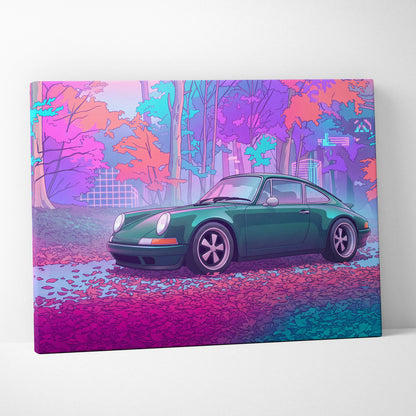 Classic Porsche 911 Inspired - Neon Vaporwave City Drive - Vaporwave Car Art Pink Purple Living Room Canvas Mood Nostalgic Art