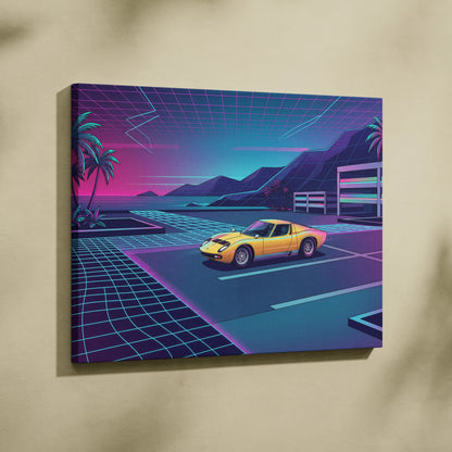 Lamborghini Miura Inspired, Neon Palm Vaporwave Canvas - Neon Palm Vaporwave Wall Art