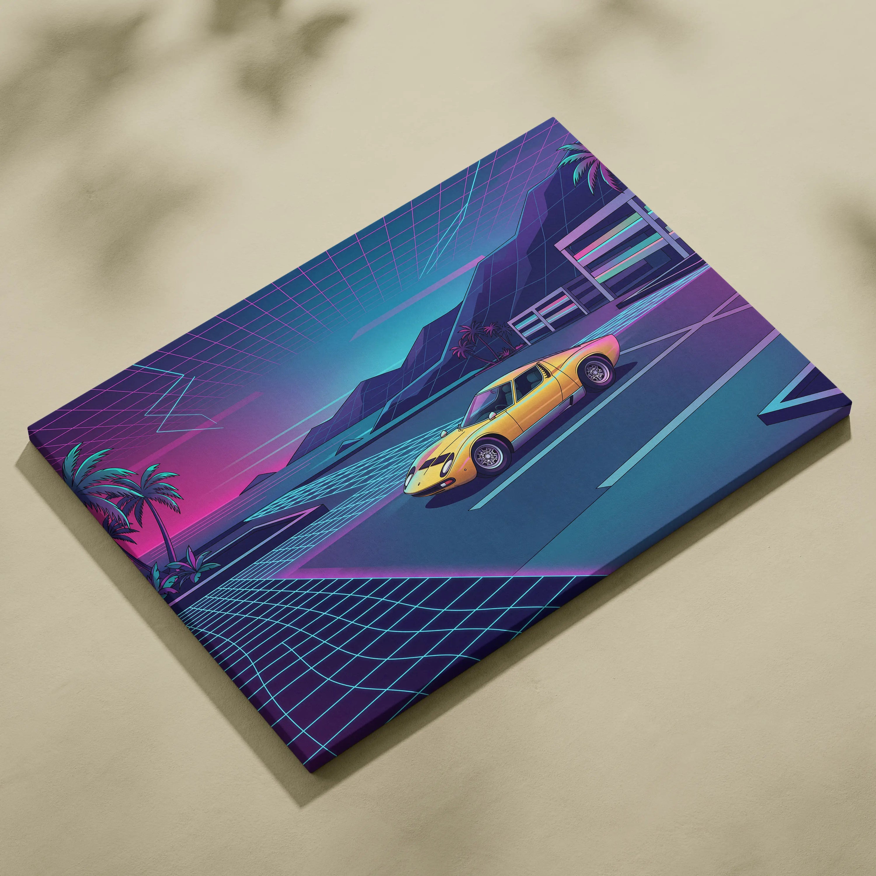 Lamborghini Miura Inspired, Neon Palm Vaporwave Canvas - Neon Palm Vaporwave Wall Art