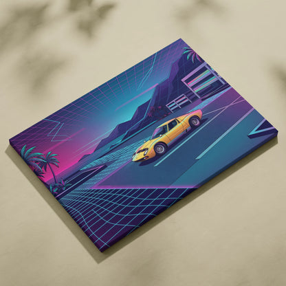 Lamborghini Miura Inspired, Neon Palm Vaporwave Canvas - Neon Palm Vaporwave Wall Art